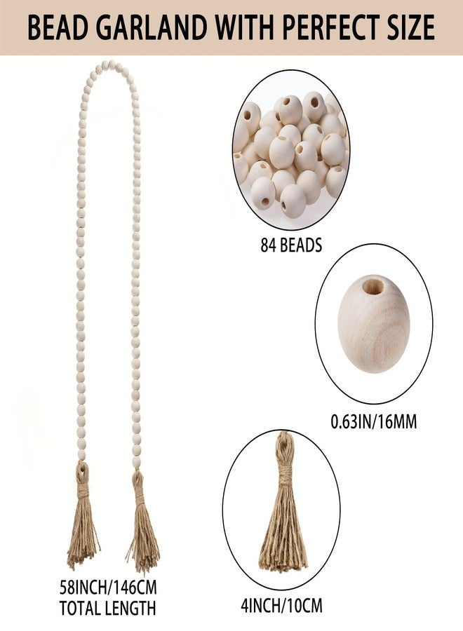 GRBAMBI 58inch Wood Beads Garland Farmhouse Beads - Natural Prayer Wood String Beads Decorative Beads for Wall Hanging Vase Handle Door Boho Decor - Image 2